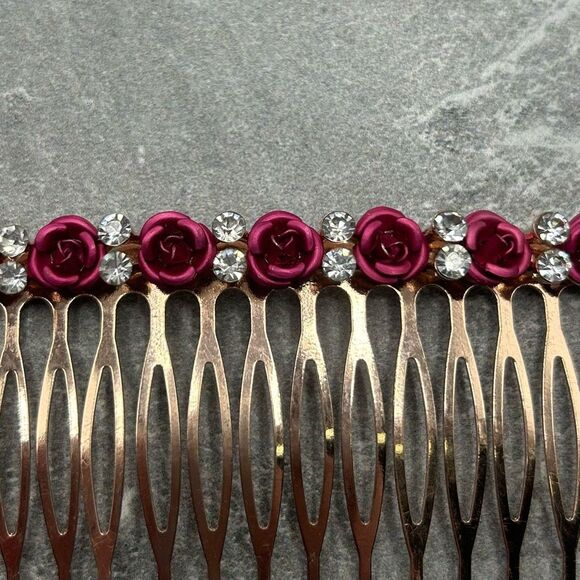 Gold Rose Floral Hair Comb Hair Pin Accessory Gift For Her main image 4